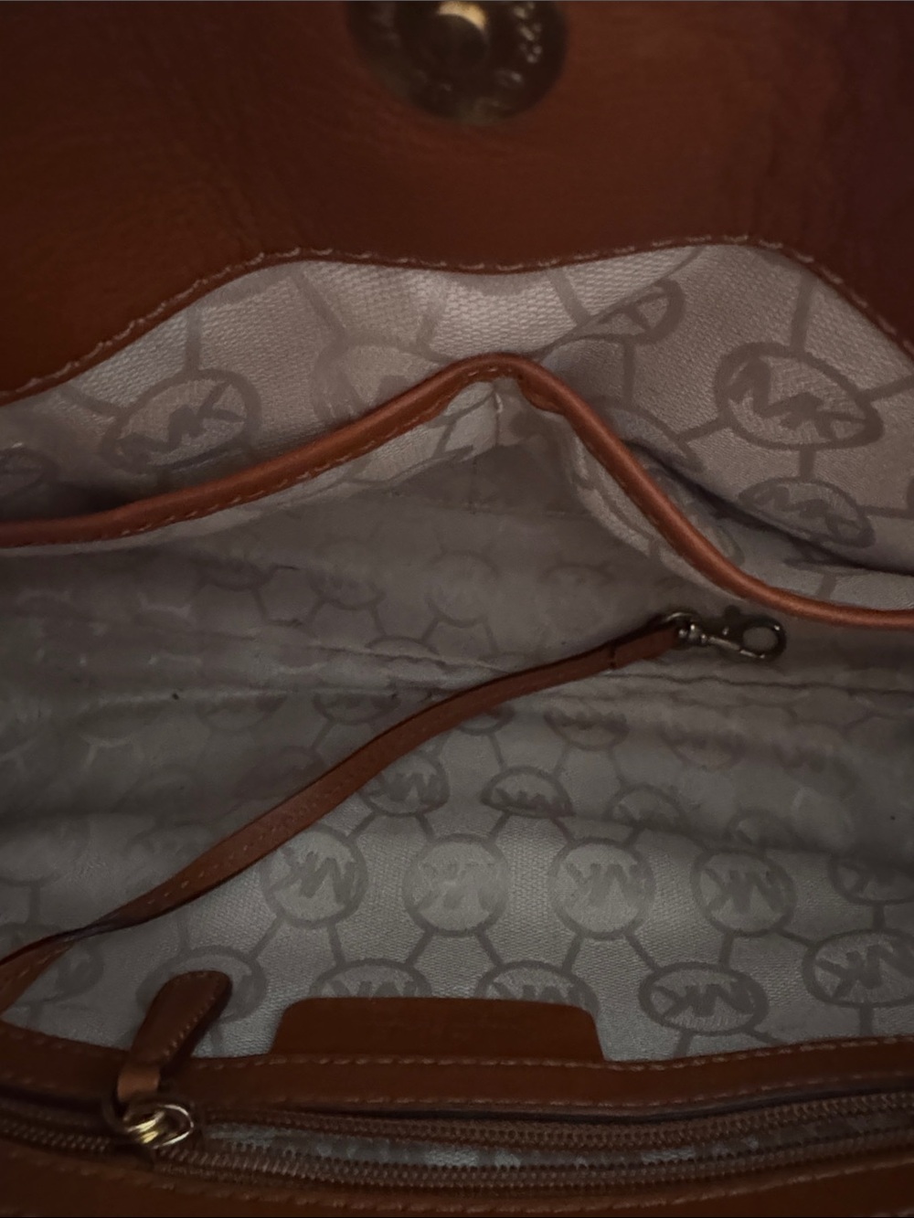 Michael Kors Women's Navy & Cream Canvas Satchel with Brown Leather Trim EUC - Picture 4 of 4
